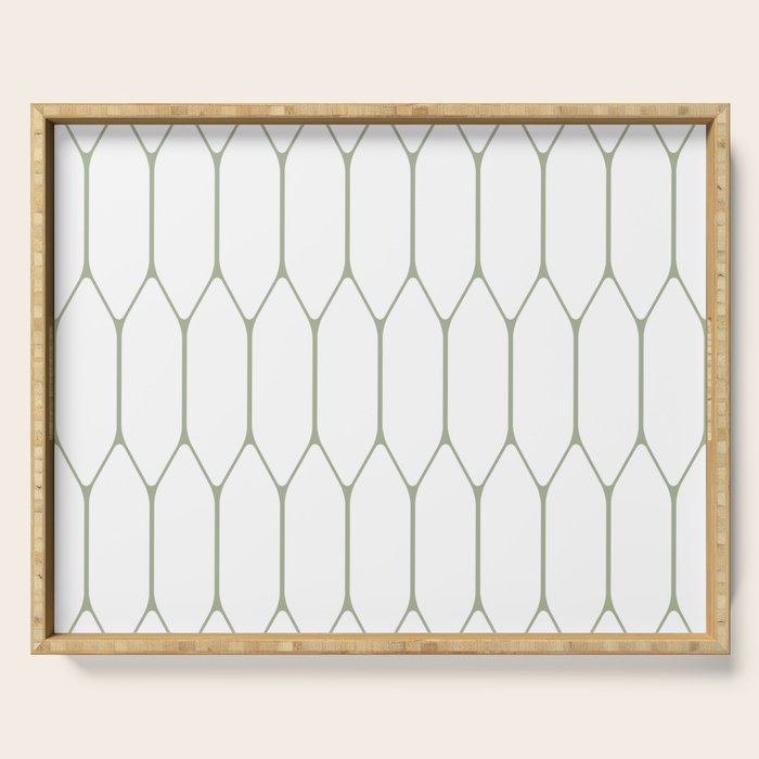Long Honeycomb Minimalist Geometric Pattern in Sage Green and White Serving Tray Gallery Image 1