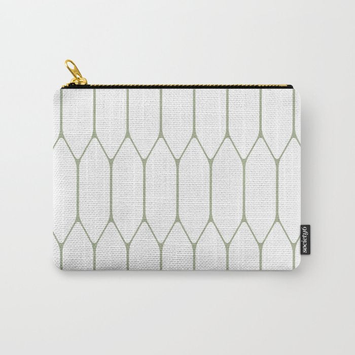 Long Honeycomb Minimalist Geometric Pattern in Sage Green and White Carry All Pouch Gallery Image 1