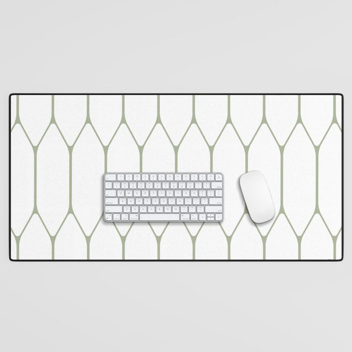Long Honeycomb Minimalist Geometric Pattern in Sage Green and White Desk Mat Gallery Image 1