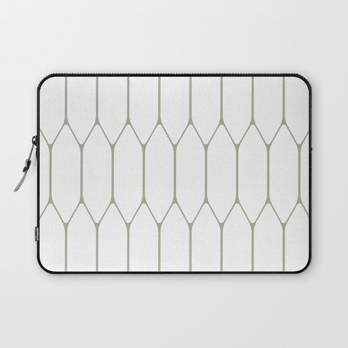 Long Honeycomb Minimalist Geometric Pattern in Sage Green and White Laptop Sleeve Gallery Image 1
