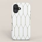 Long Honeycomb Minimalist Geometric Pattern in Sage Green and White iPhone Case Gallery Image 1