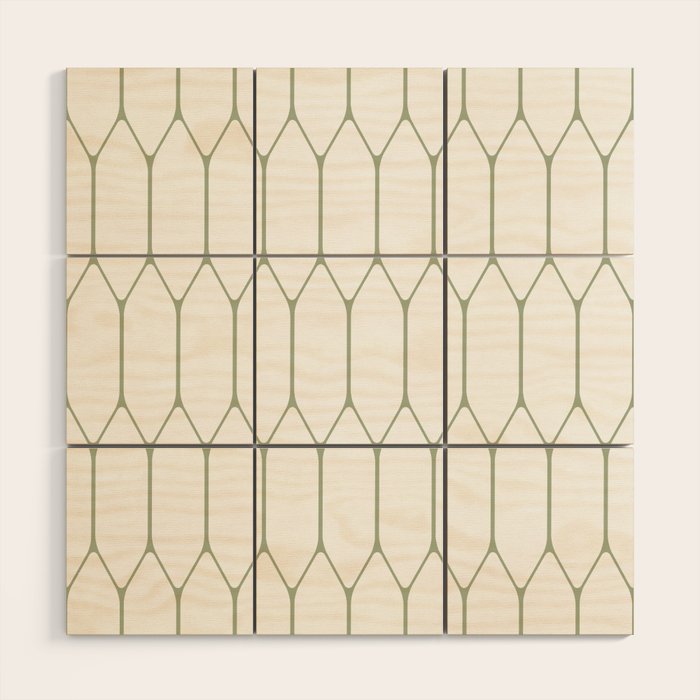 Long Honeycomb Minimalist Geometric Pattern in Sage Green and White Wood Wall Art Gallery Image 1