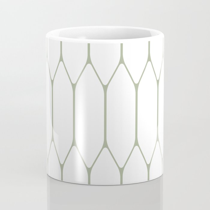 Long Honeycomb Minimalist Geometric Pattern in Sage Green and White Coffee Mug Gallery Image 4