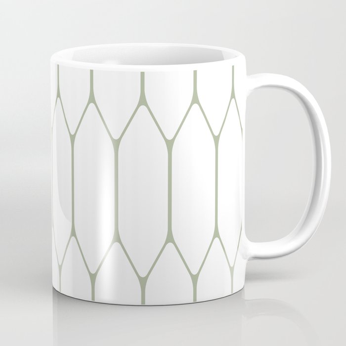 Long Honeycomb Minimalist Geometric Pattern in Sage Green and White Coffee Mug Gallery Image 1
