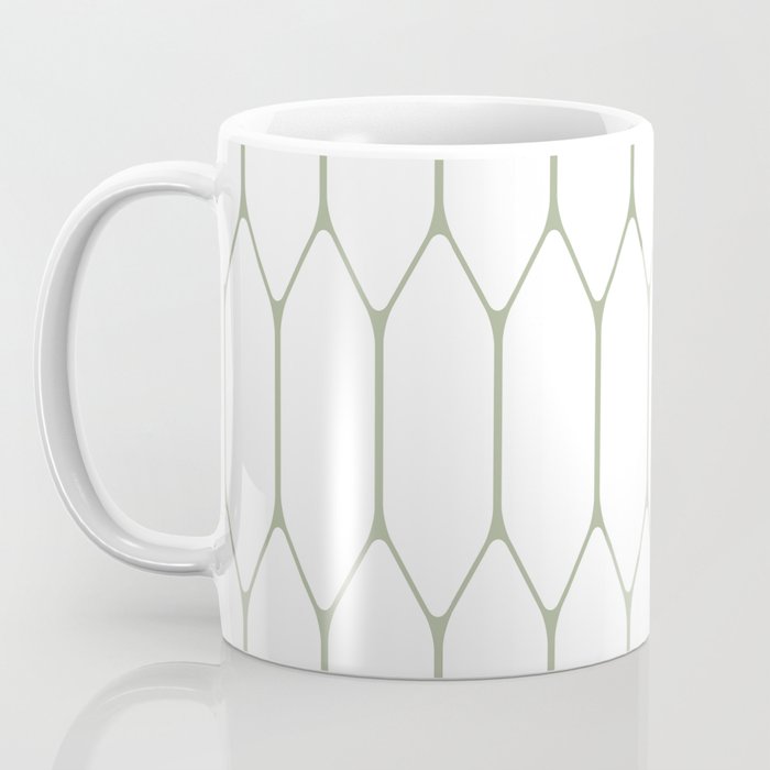 Long Honeycomb Minimalist Geometric Pattern in Sage Green and White Coffee Mug Gallery Image 3