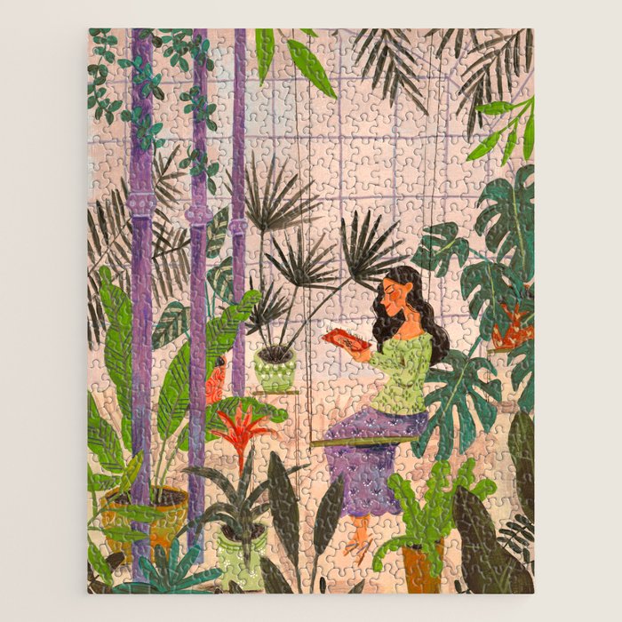 Very Peri plant lady mindful gardening greenhouse jungle | Caroline Bonne Muller Jigsaw Puzzle Gallery Image 1
