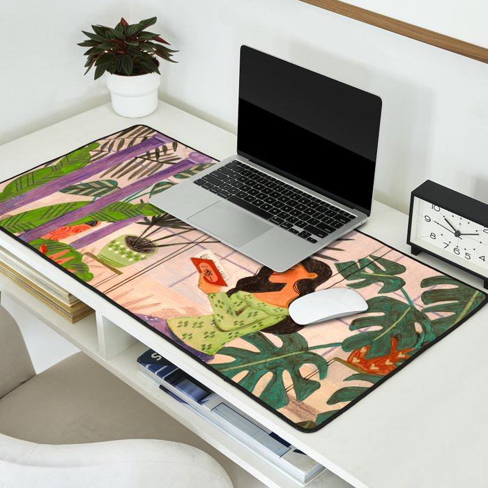 Very Peri plant lady mindful gardening greenhouse jungle | Caroline Bonne Muller Desk Mat Gallery Image 2