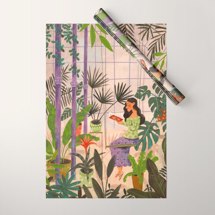 Very Peri plant lady mindful gardening greenhouse jungle | Caroline Bonne Muller Wrapping Paper Gallery Image 1