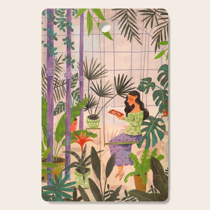 Very Peri plant lady mindful gardening greenhouse jungle | Caroline Bonne Muller Cutting Board Gallery Image 1