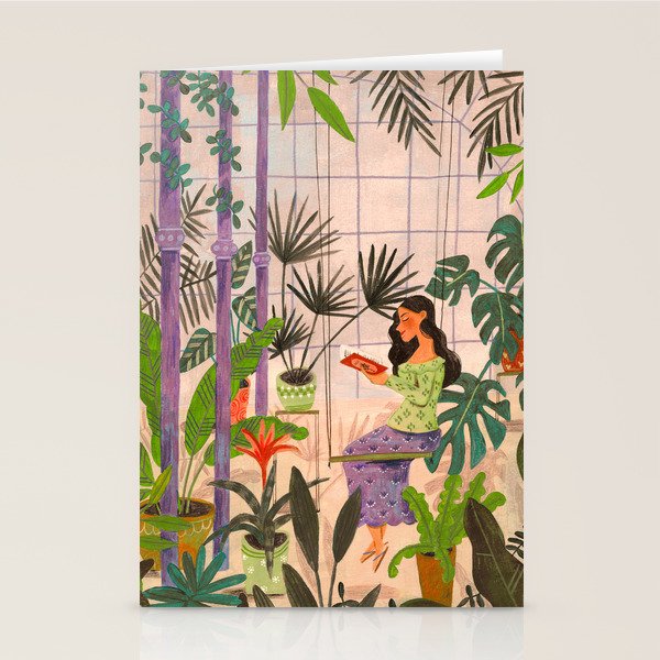 Very Peri plant lady mindful gardening greenhouse jungle | Caroline Bonne Muller Stationery Card Gallery Image 1