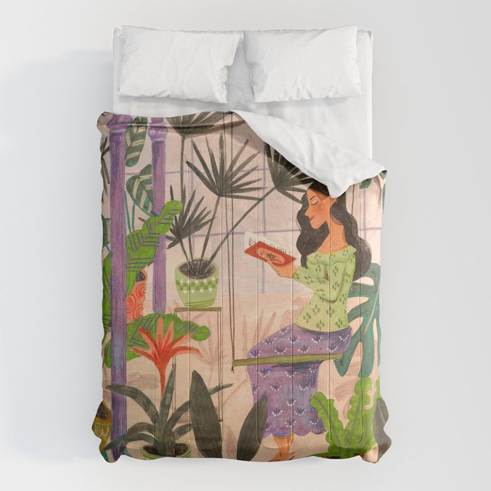 Very Peri plant lady mindful gardening greenhouse jungle | Caroline Bonne Muller Comforter Gallery Image 1