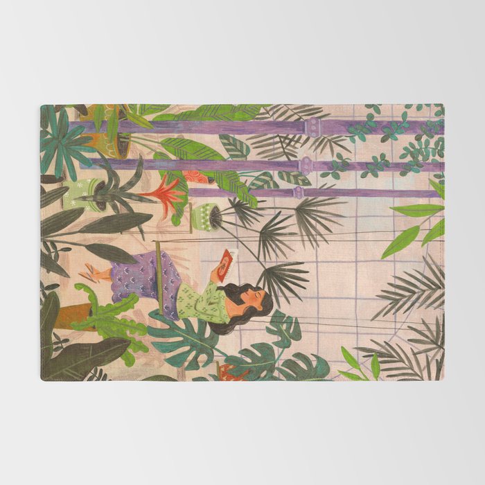 Very Peri plant lady mindful gardening greenhouse jungle | Caroline Bonne Muller Rug Gallery Image 2