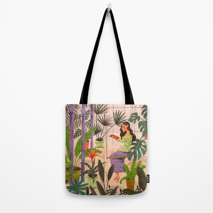 Very Peri plant lady mindful gardening greenhouse jungle | Caroline Bonne Muller Tote Bag Gallery Image 2