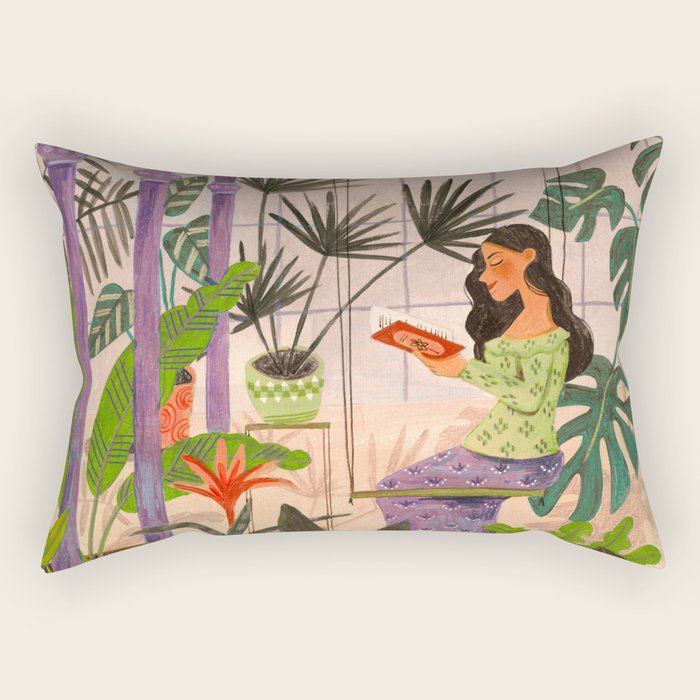 Very Peri plant lady mindful gardening greenhouse jungle | Caroline Bonne Muller Rectangular Pillow Gallery Image 2