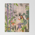 Very Peri plant lady mindful gardening greenhouse jungle | Caroline Bonne Muller Throw Blanket Gallery Image 2