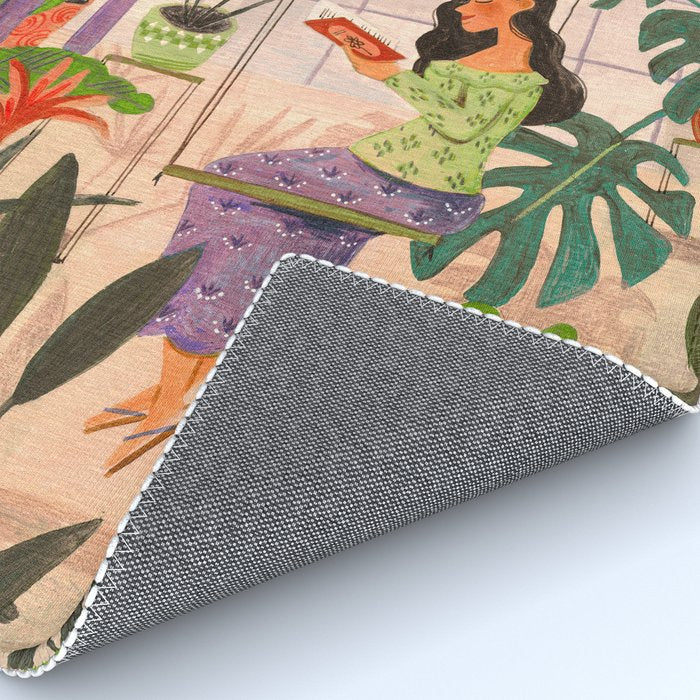 Very Peri plant lady mindful gardening greenhouse jungle | Caroline Bonne Muller Rug Gallery Image 4