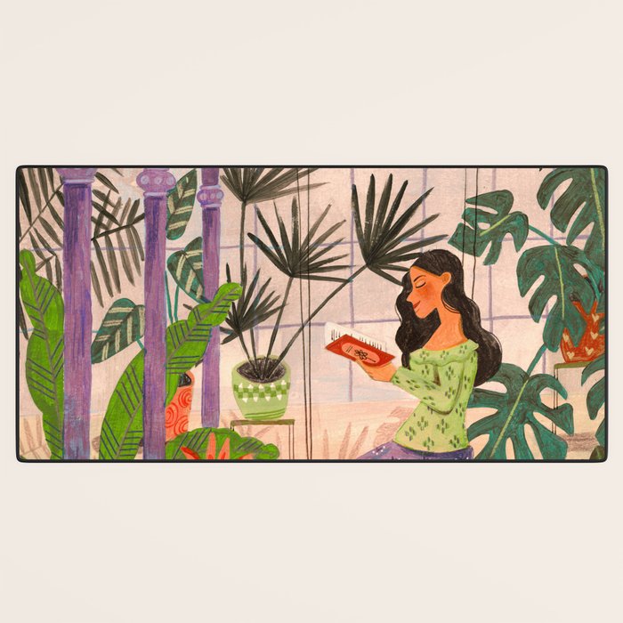 Very Peri plant lady mindful gardening greenhouse jungle | Caroline Bonne Muller Desk Mat Gallery Image 3