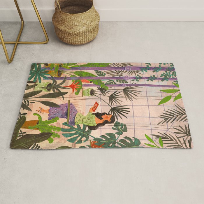 Very Peri plant lady mindful gardening greenhouse jungle | Caroline Bonne Muller Rug Gallery Image 1