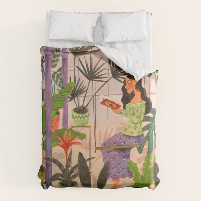 Very Peri plant lady mindful gardening greenhouse jungle | Caroline Bonne Muller Duvet Cover Gallery Image 6