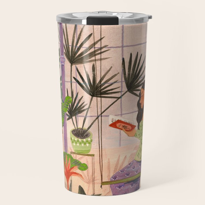 Very Peri plant lady mindful gardening greenhouse jungle | Caroline Bonne Muller Travel Mug Gallery Image 1