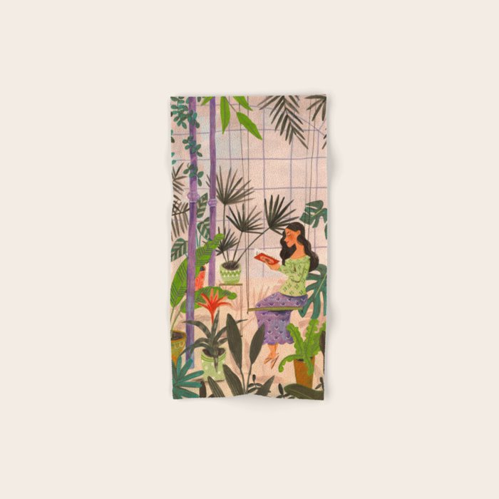 Very Peri plant lady mindful gardening greenhouse jungle | Caroline Bonne Muller Bath Towel Gallery Image 1