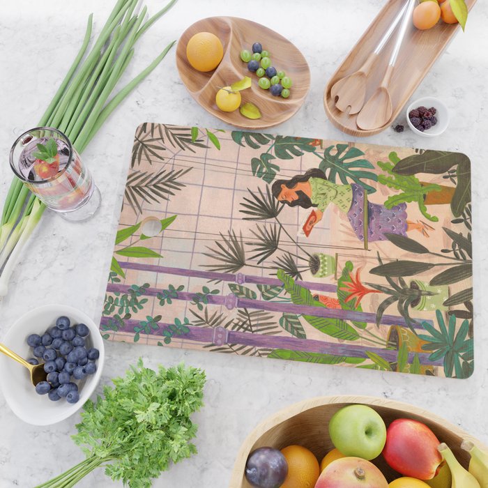 Very Peri plant lady mindful gardening greenhouse jungle | Caroline Bonne Muller Cutting Board Gallery Image 2