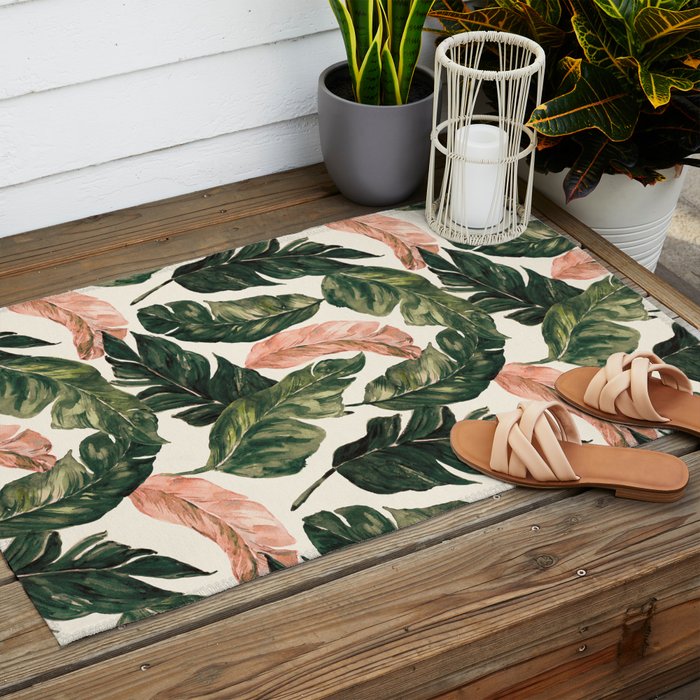 Leaf green and pink Outdoor Rug Gallery Image 2