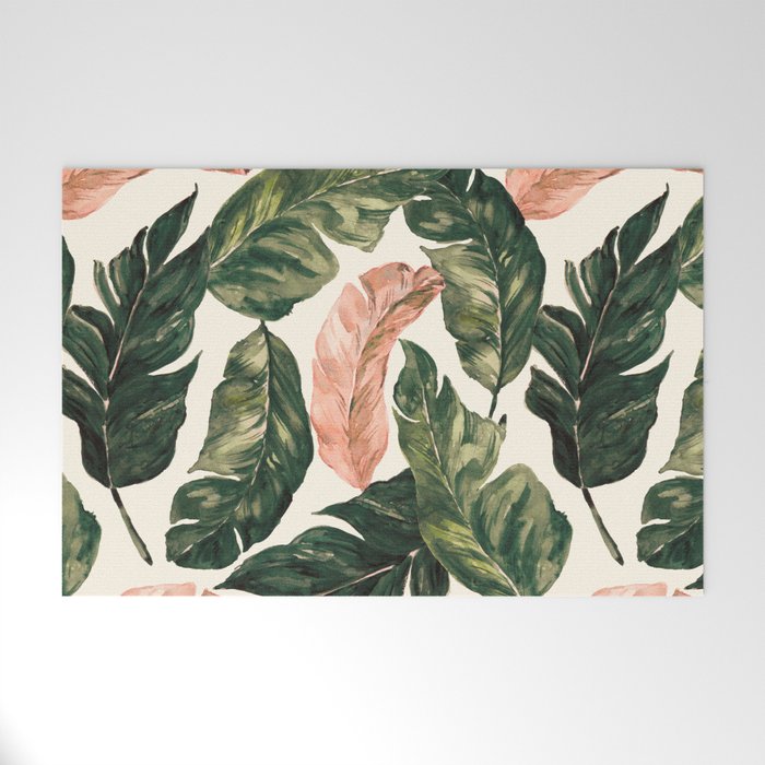 Leaf green and pink Welcome Mat Gallery Image 1