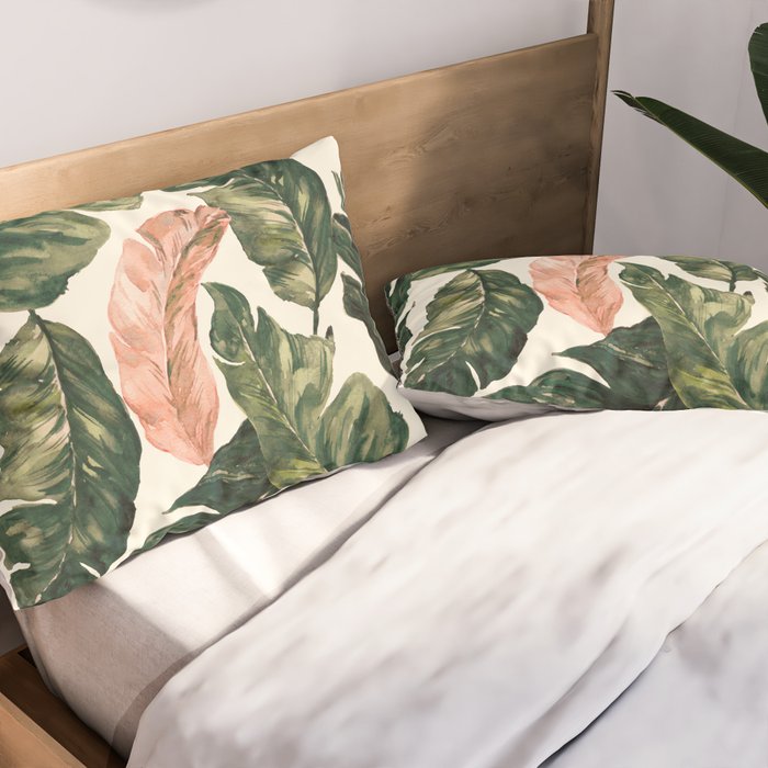 Leaf green and pink Pillow Sham Gallery Image 2
