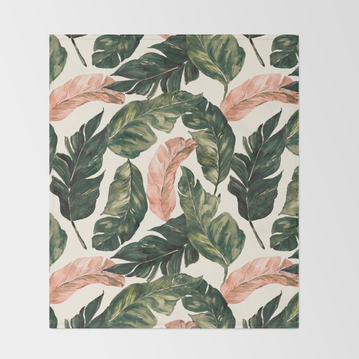 Leaf green and pink Throw Blanket Gallery Image 2