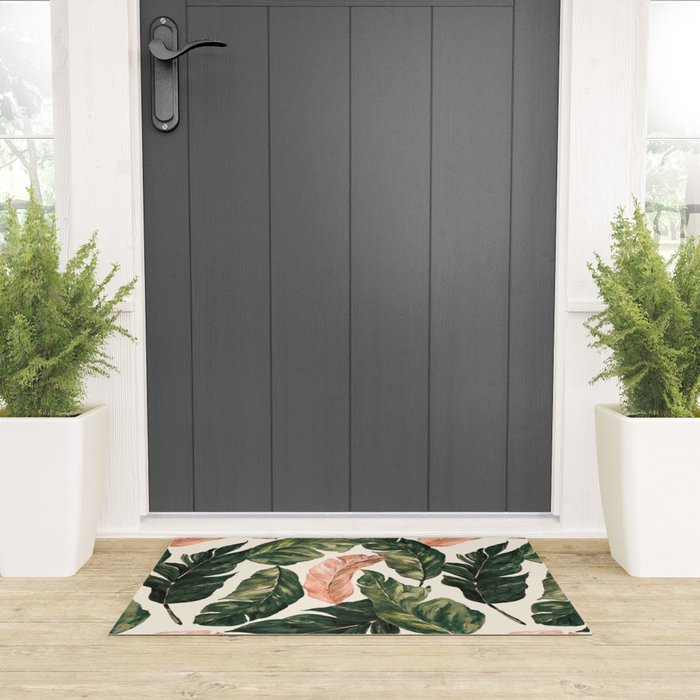 Leaf green and pink Welcome Mat Gallery Image 3