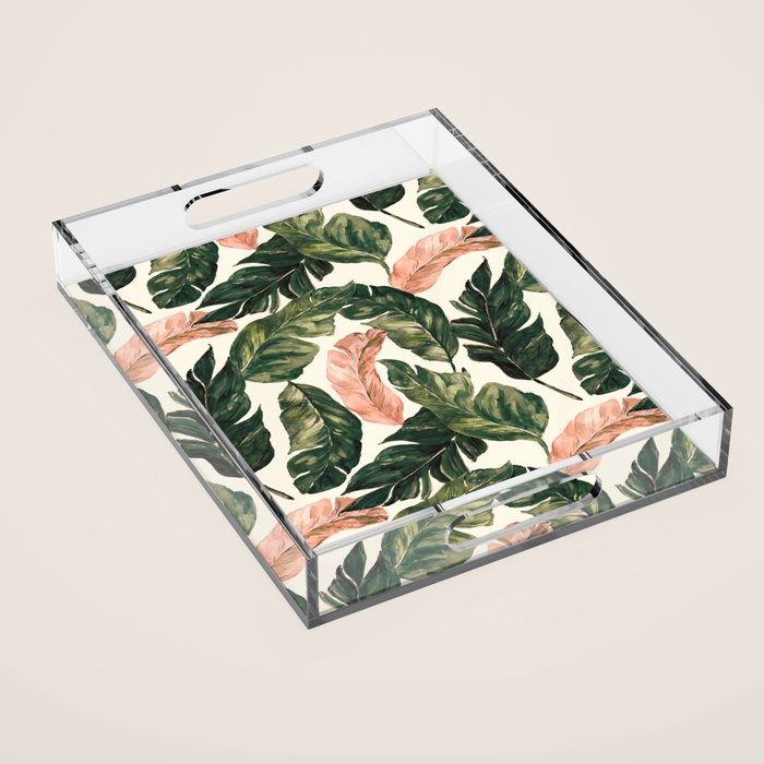 Leaf green and pink Acrylic Tray Gallery Image 1
