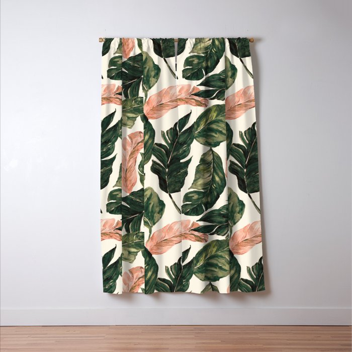 Leaf green and pink Window Curtain Gallery Image 3