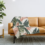 Leaf green and pink Throw Blanket Gallery Image 1