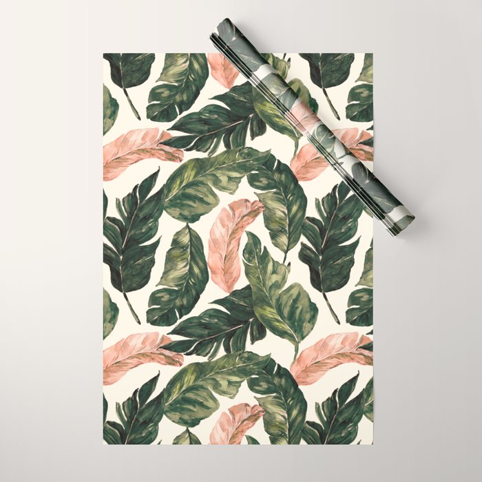 Leaf green and pink Wrapping Paper Gallery Image 1