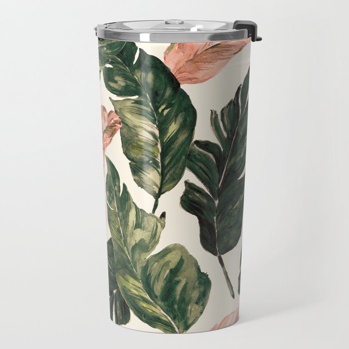 Leaf green and pink Travel Mug Gallery Image 2