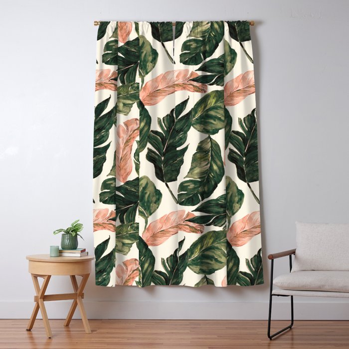 Leaf green and pink Window Curtain Gallery Image 5