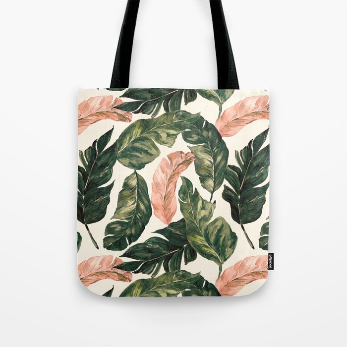 Leaf green and pink Tote Bag Gallery Image 1