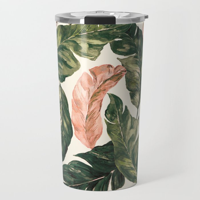 Leaf green and pink Travel Mug Gallery Image 1