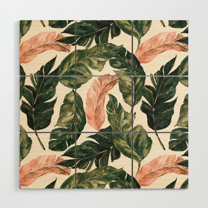Leaf green and pink Wood Wall Art Gallery Image 1