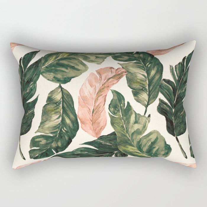 Leaf green and pink Rectangular Pillow Gallery Image 1