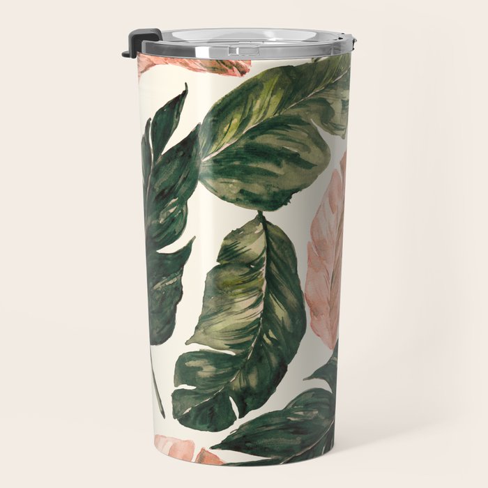 Leaf green and pink Travel Mug Gallery Image 3