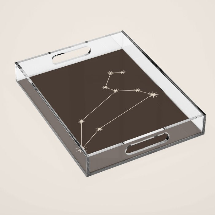 Leo Zodiac Star Constellation Line Art Coffee Brown Acrylic Tray Gallery Image 1