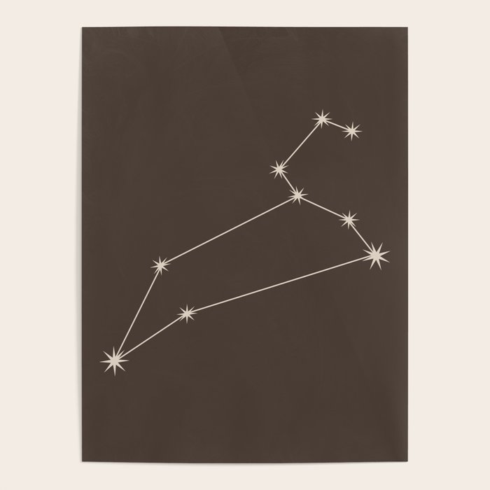Leo Zodiac Star Constellation Line Art Coffee Brown Poster Gallery Image 1