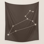 Leo Zodiac Star Constellation Line Art Coffee Brown Wall Tapestry Gallery Image 4