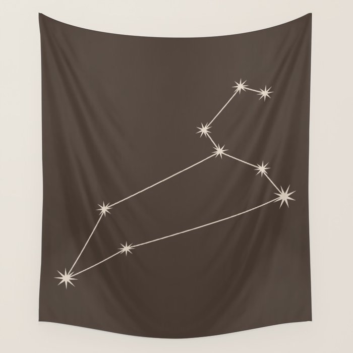 Leo Zodiac Star Constellation Line Art Coffee Brown Wall Tapestry Gallery Image 4