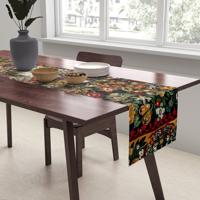 Medieval Unicorn Midnight Floral Garden Table Runner Gallery Image 2