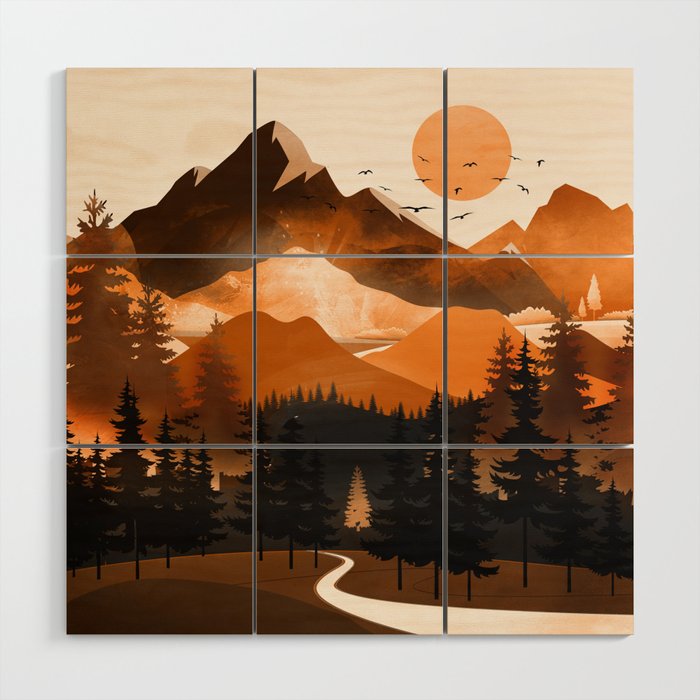 Sunshine over the peaceful mountainside Wood Wall Art Gallery Image 1
