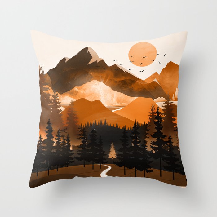 Sunshine over the peaceful mountainside Throw Pillow Gallery Image 6
