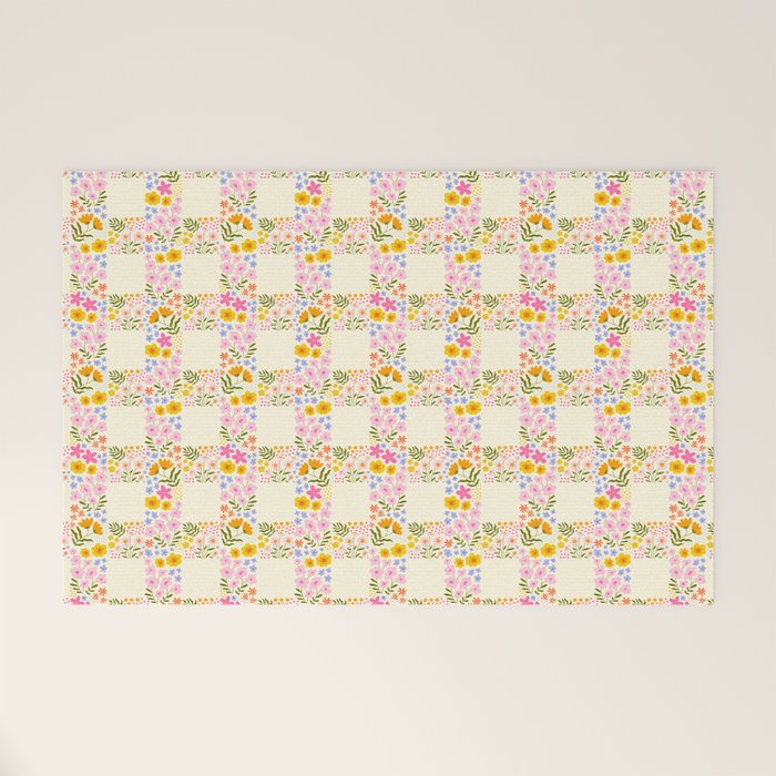Vintage geometric flower art pattern Welcome Mat Gallery Image 1